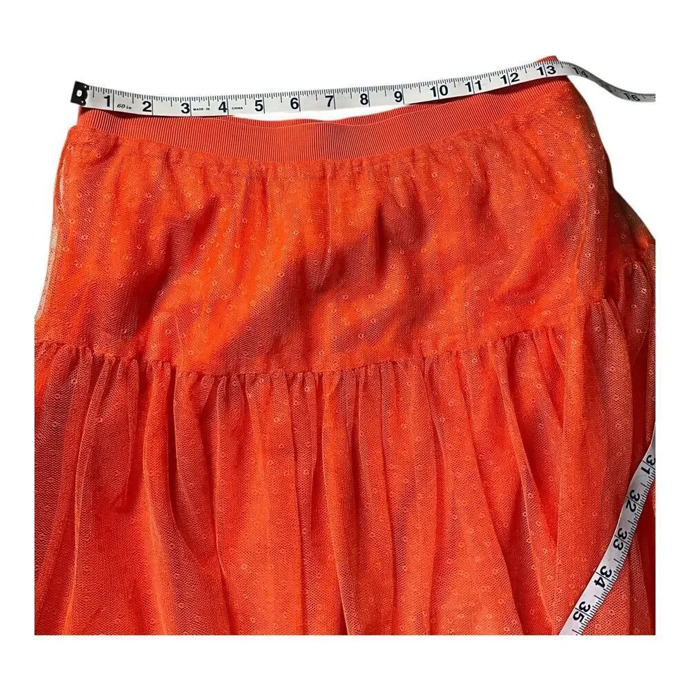Anthropologie Orange Tiered Maxi Skirt Size Small Pull-On Mesh Overlay Boho Flow
